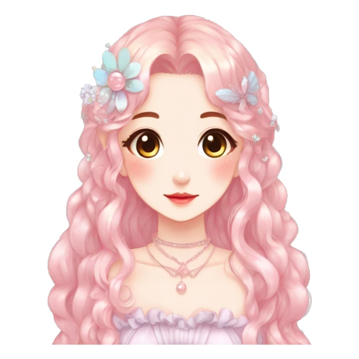 Gorgeous anime style lady with blushing face and accessories cottagecore fairycore Kawaii anime colorful pearly romantic aesthetic trending style sticker