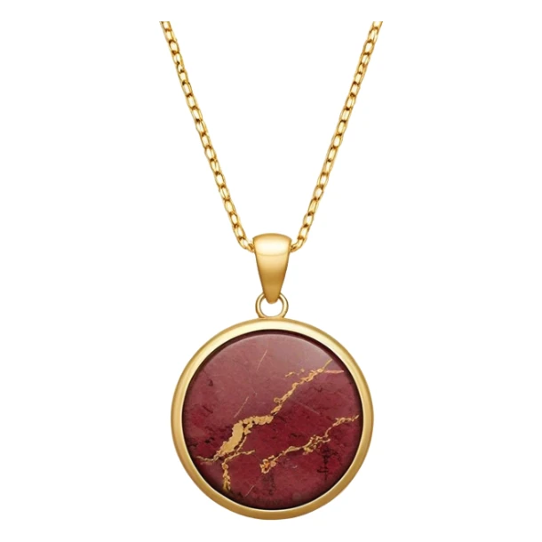 round wine granite pendant, deep and earthy, on a delicate gold chain sticker