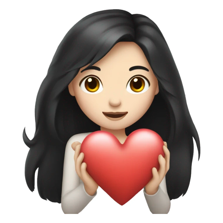 Pale girl with long black hair holding heart in her hands  sticker
