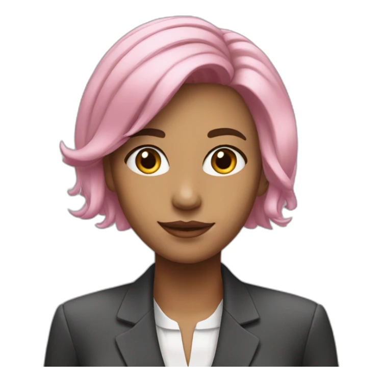 young woman in office suit, pink hair sticker