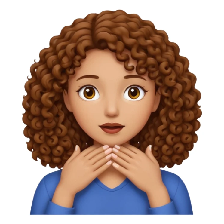 woman with brown curly hair with two hands around throat sticker