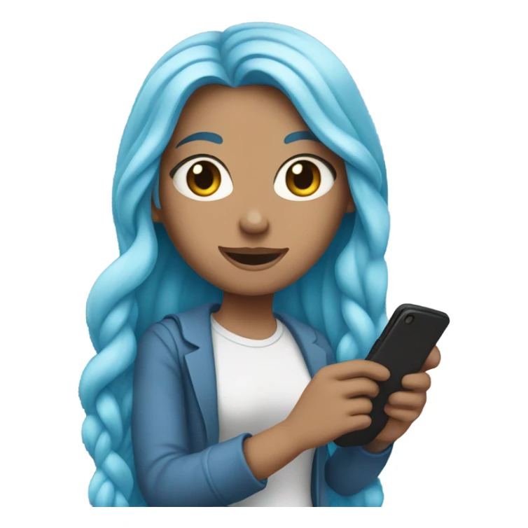 white girl with long blue hair holding a phone in her hands sticker