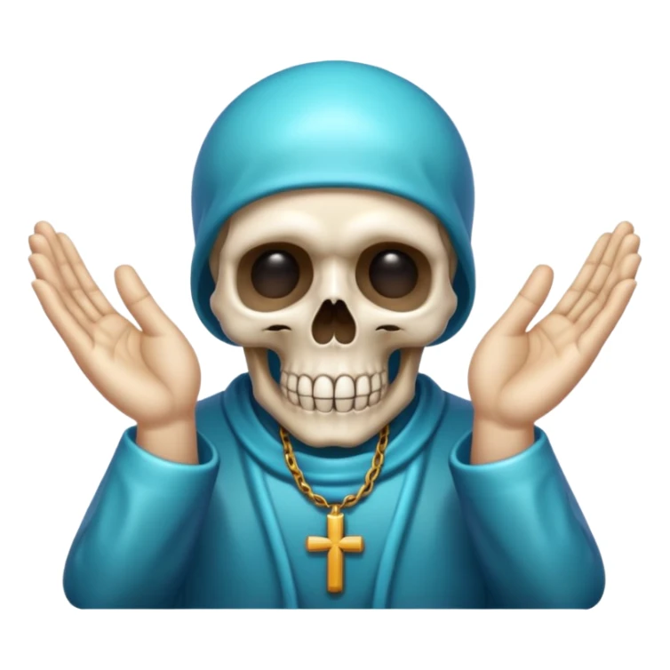 skull and praying hands combined, shiny and clear, iOS emoji style sticker