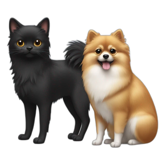 a pomeranian, a black cat and a gray mouse are standing next to each other sticker