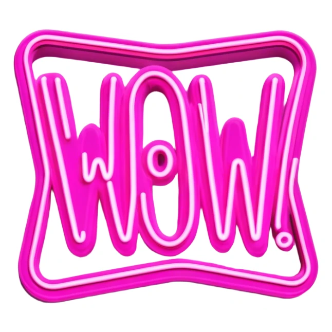 Pink neon sign with the word WOW sticker