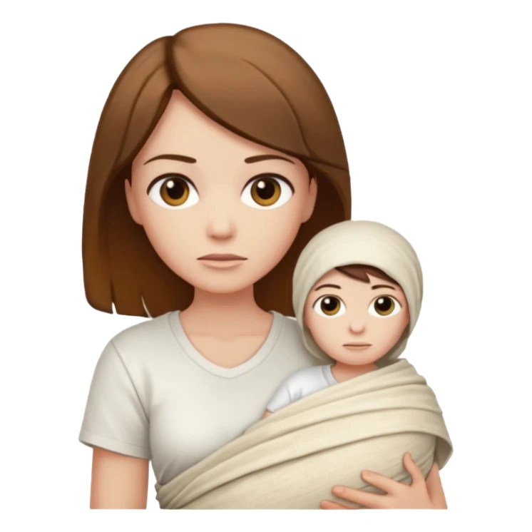 Mummy, his clothes:white T-shirt, brown hair sticker