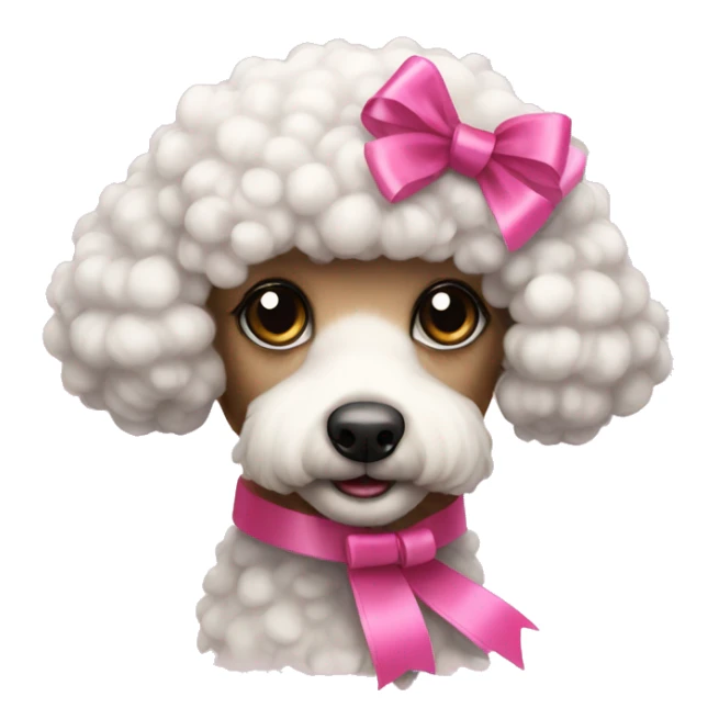 A small puffy poodle with a pink ribbon  sticker