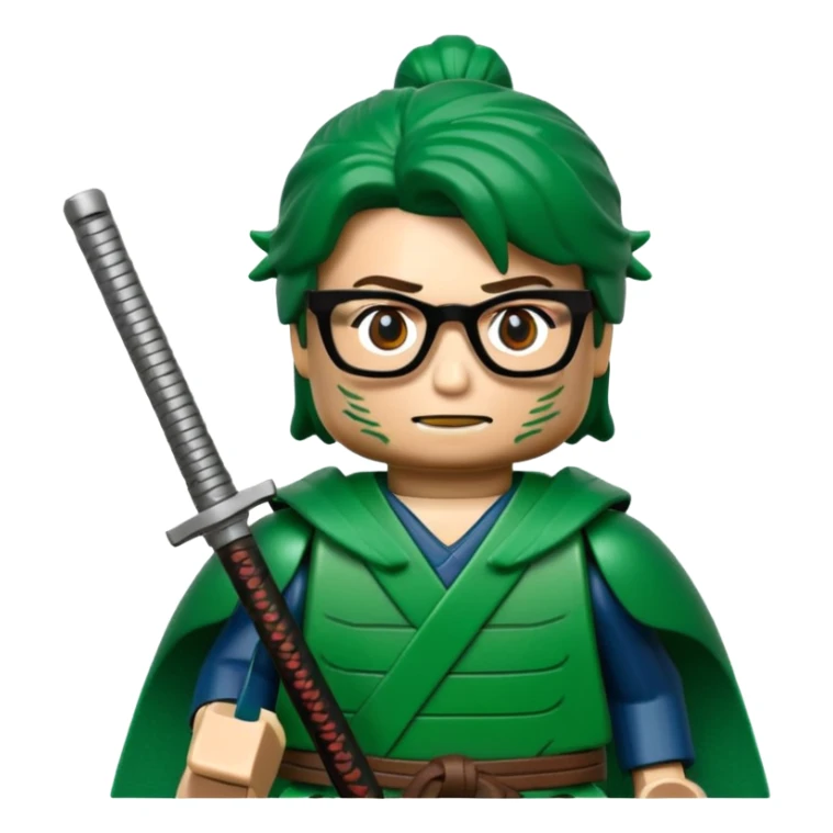 lego Samurai with glasses, Warrior in green samurai armor, with katana sticker