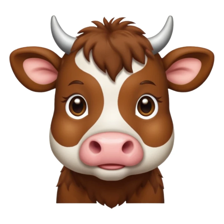Make a cute brown cow with a brown wig and brown eyes sticker