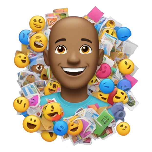 Very happy guy with a pile of stickers sticker