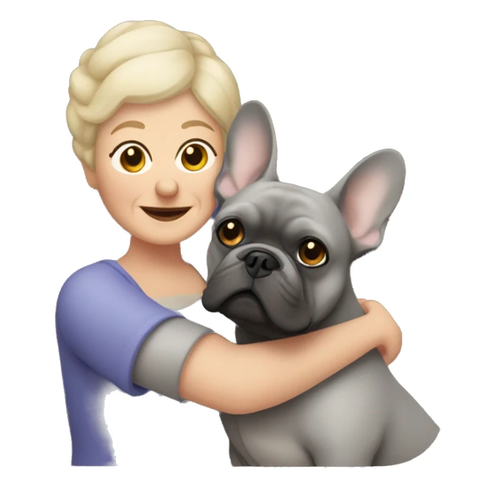 dark blonde grandma hugging dark gray french bulldog sticker