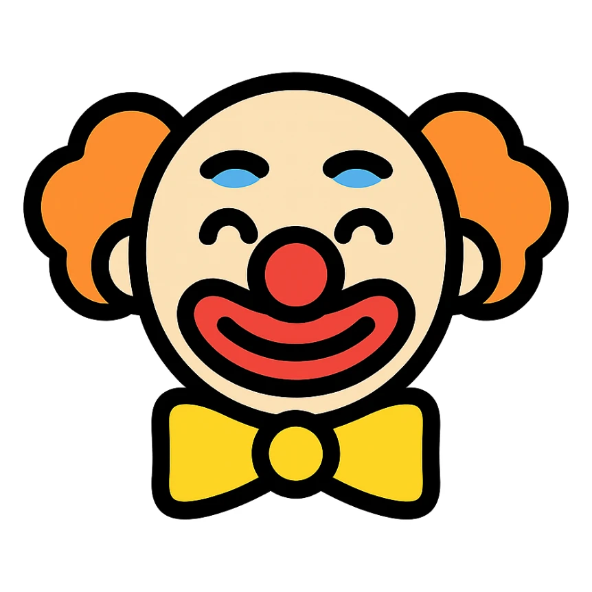 clown face icon in color with black outlines sticker