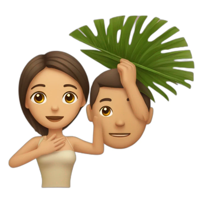 a man is laying and a woman is fanning him with palm leaf sticker