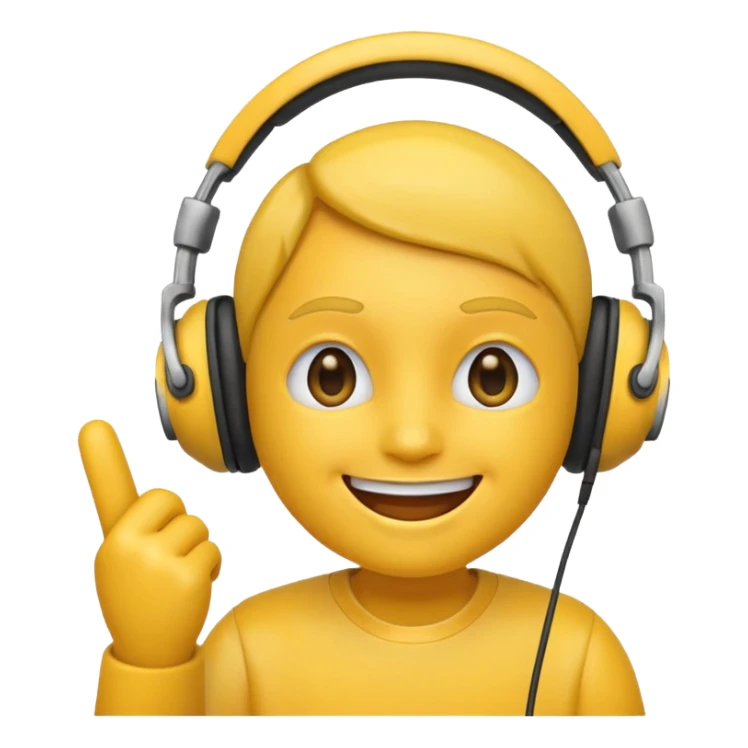 An emoji wearing headphone with mic and sticker
