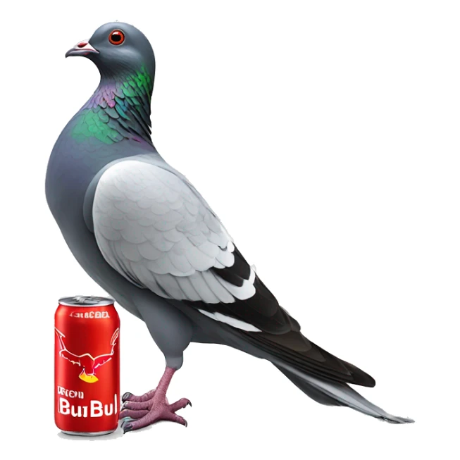 Pigeon drinking a red bull by pouring it straight into its mouth sticker