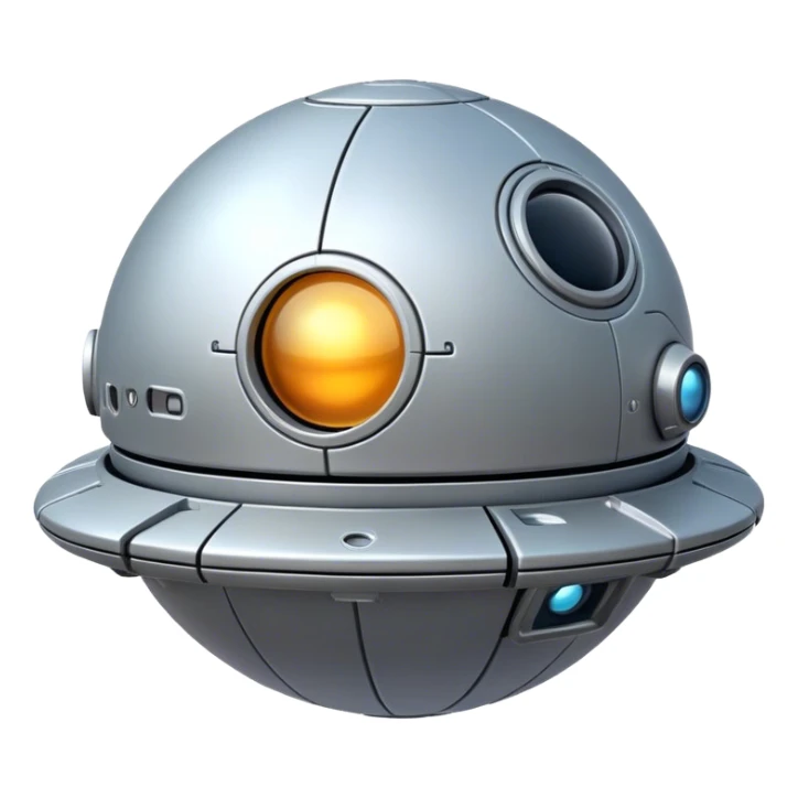 a realistic, spherical spaceship shaped like a ball, with a smooth surface and realistic details. Use a plain background. sticker