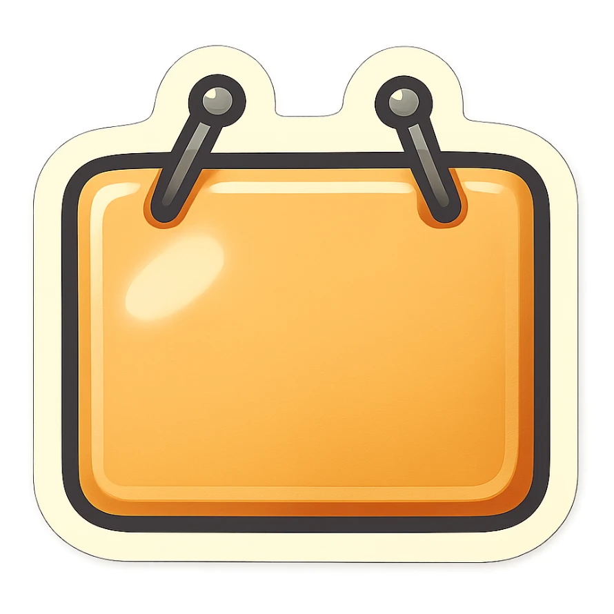 rectangular beige door sign, flat, with light shadow, retro sticker style, two nails hammered at the top of the sign, transparent background sticker