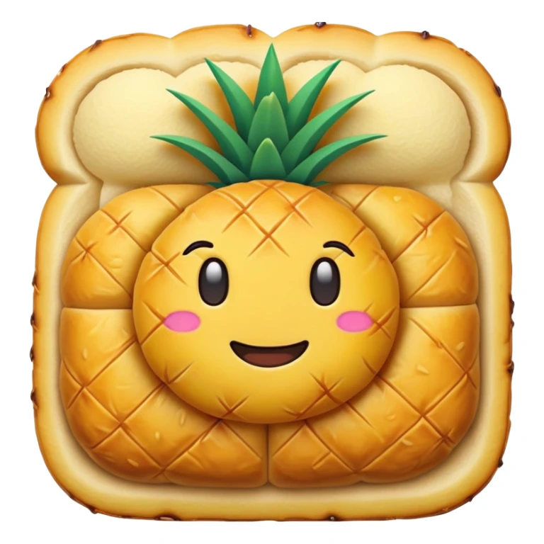 Chinese pineapple bun with crispy yellow top crust, simplified emoji style with bold outlines and bright colors, cartoon style Bo Lo Bao pastry sticker