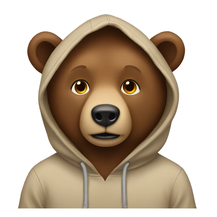 brown bear wearing a beige hoodie sticker