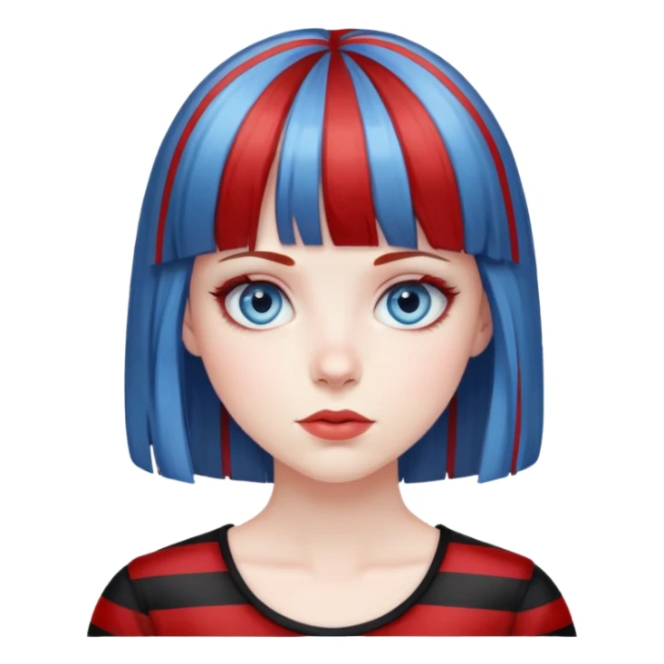 Pale girl with blue eyes, red and black striped hair with bangs sticker
