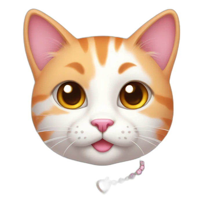 white orange cat cute with a small brown eyes and a paw pink necklace sticker