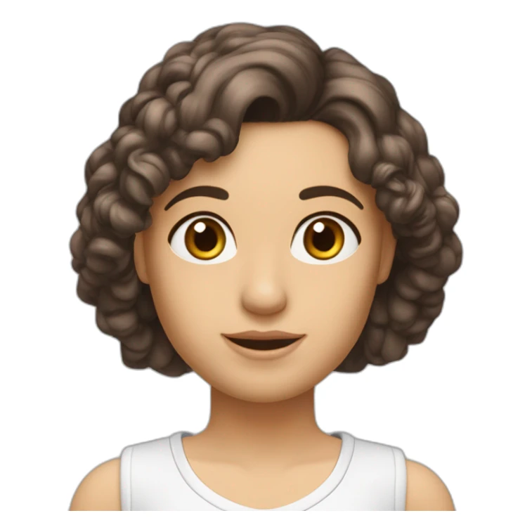 hiperrealista-caucasica-largo-ondulado-cabello-marron-ojos-marrones-sin tirantes-parte superior escotada-minifalda-blanca-apretada-zapatos-negros-grises-completos sticker