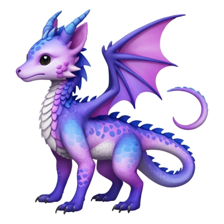  White with indigo-Violet-purple-pinkish-gradient markings beautiful handsome gorgeous aesthetic colorful vibrant Vernid-Trico-Dutch-Angel-Dragon-species-Fakemon-creature by LiLaiRa, 4 legs, 1 tail, random markings, (full body) sticker