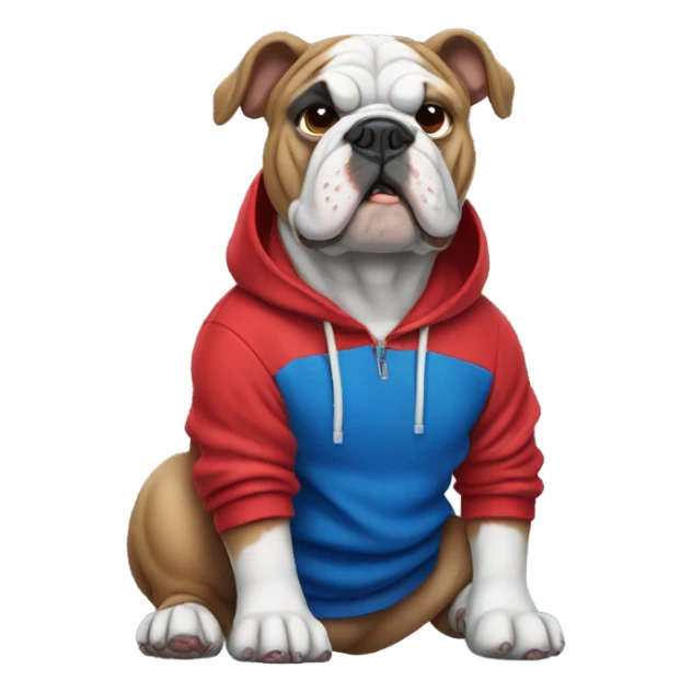 Bulldog with red and blue hoodie in sticker