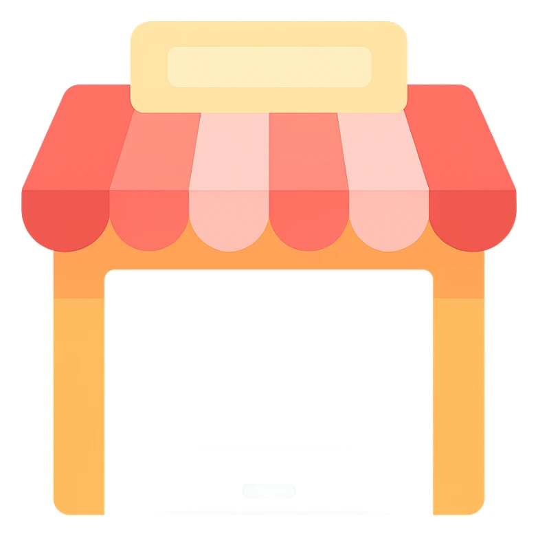 closed store facade with lowered curtain, colorful and friendly style sticker