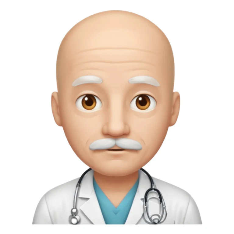 doctor emoji, white mustache, bald, kind expression sticker