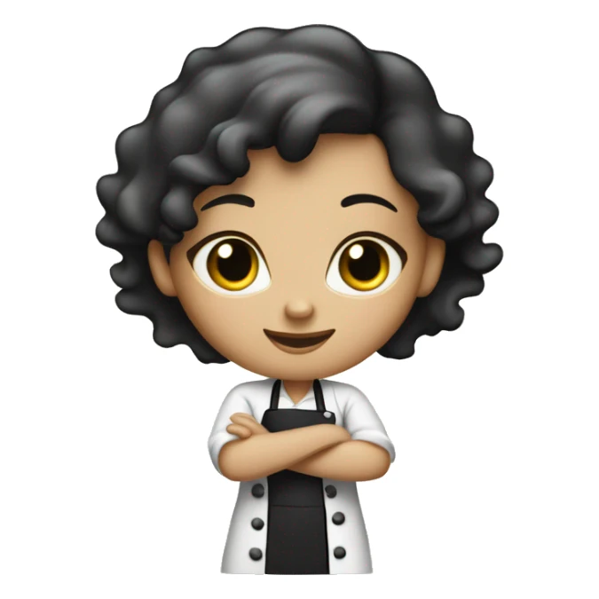 a white black wavy hair female pastry chef, standing up holding a baking tray. show full body sticker