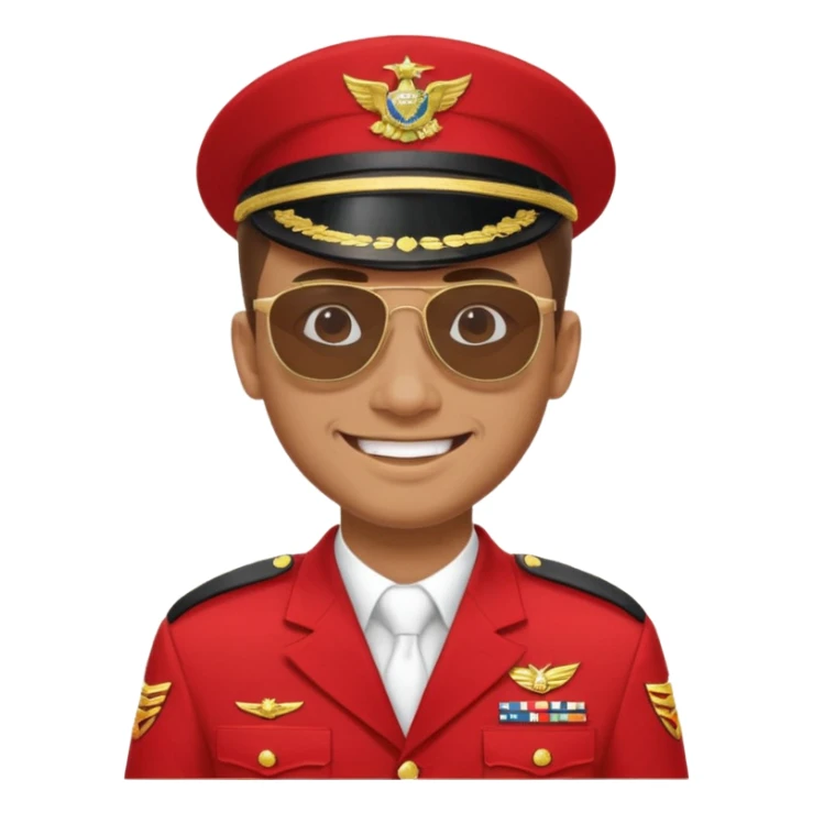 Smiling military man with sunglasses in red uniform sticker