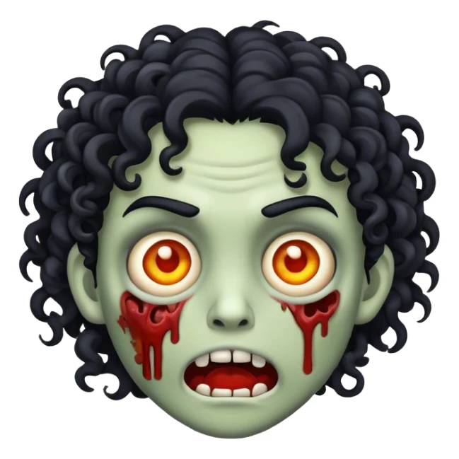 Zombie emoji with curly hair black sticker
