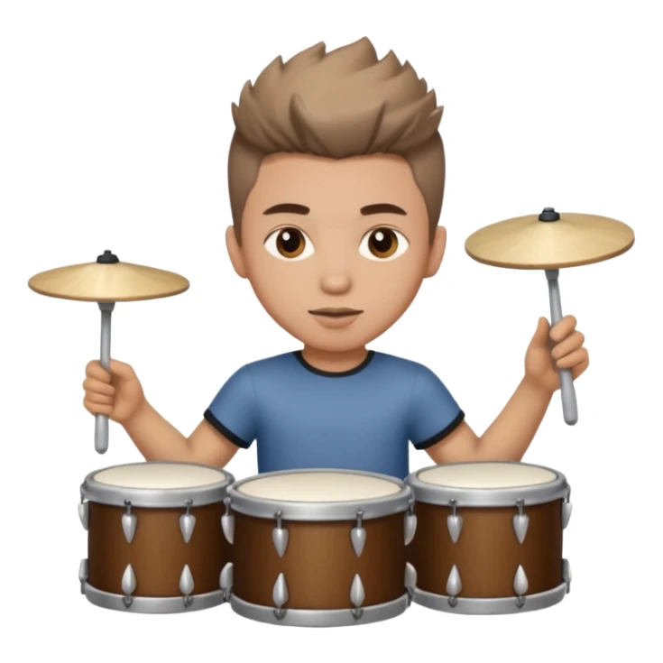  young, drummer male with brown wolfcut (long, 80s hairstyles) sticker