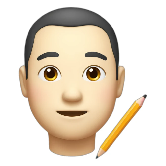 A fat, slightly thin, droopy-eyed, thick-lipped, big-headed, cute Japanese guy with a pencil in his hand and a smile on his face sticker