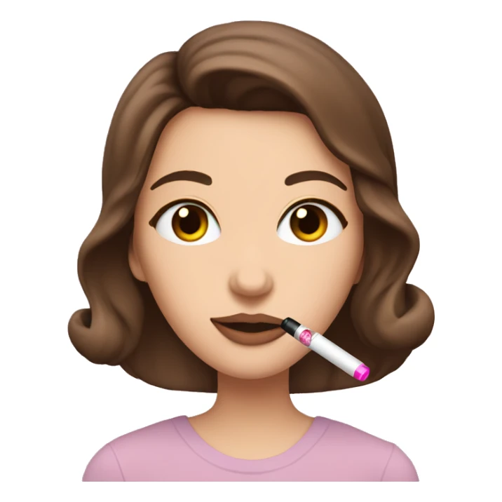 Caucasian brunette with brown eyes smoking a pink vape pen with hearts on it sticker