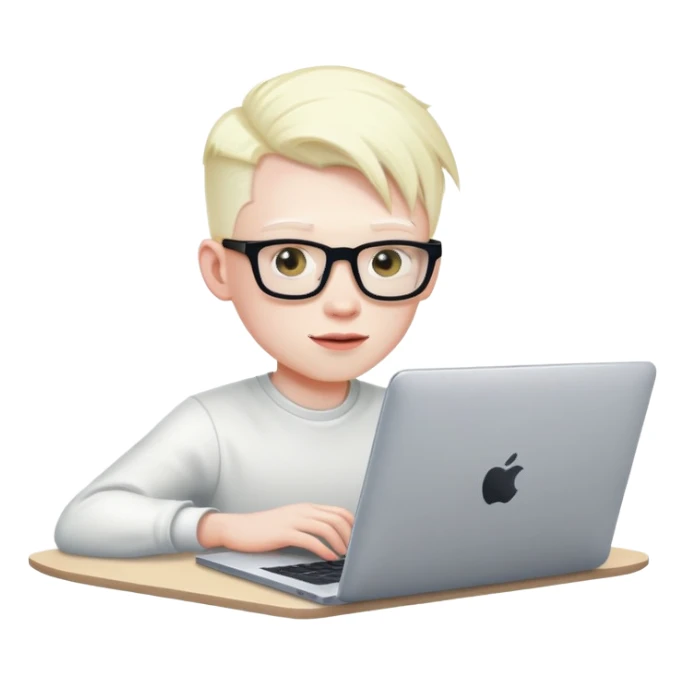 albino youtuber on laptop with desk no glasses sticker
