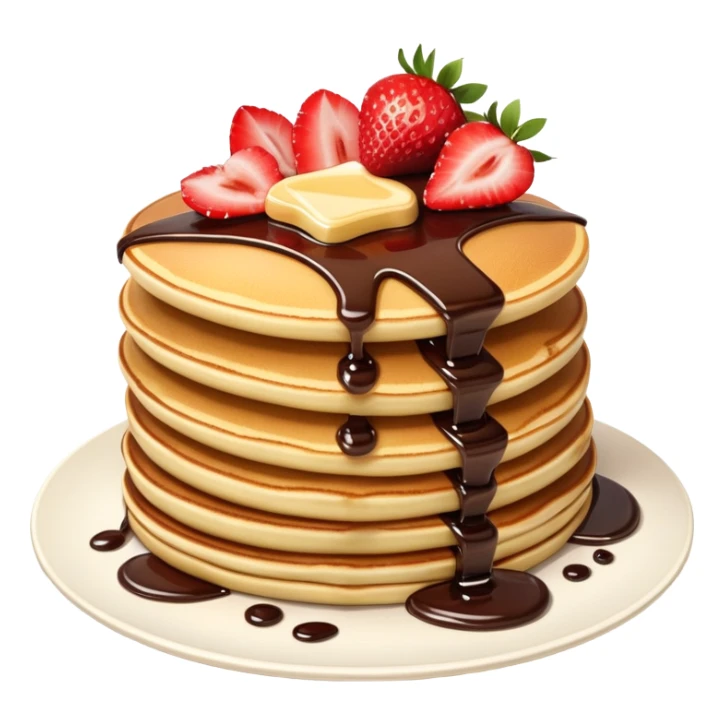 ultra realistic stack of pancakes with chocolate syrup and sliced strawberries sticker