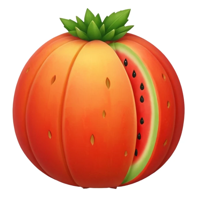 Stenocereus genus fruit without spikes, red, round, without top leafs instead something like a cantaloupe red mark where the fruit was cut sticker