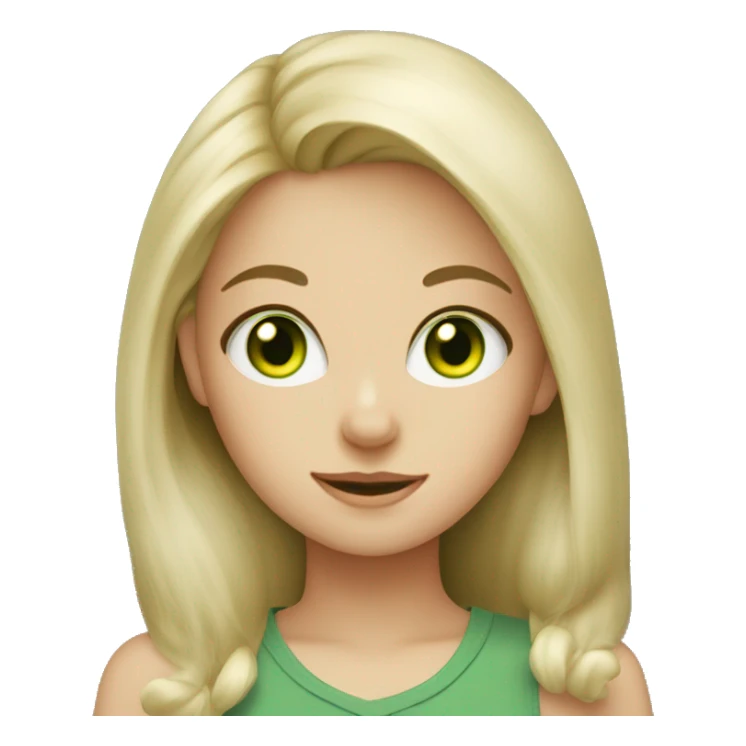 blond green-eyed girl with a gray cat sticker