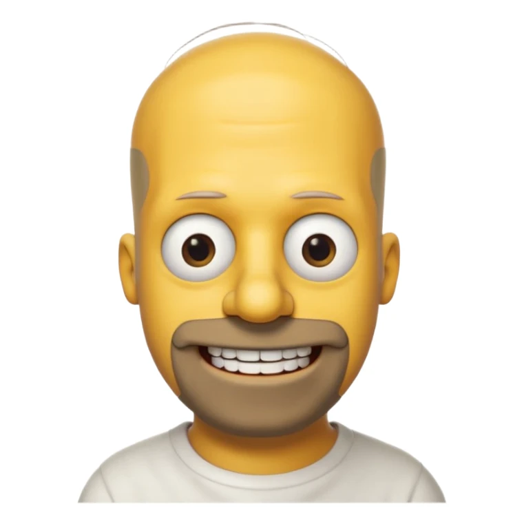 Homer Simpson, yellow skin, bald + 2 hairs left, short side hair, beard shadow, overbite, big black eyes sticker