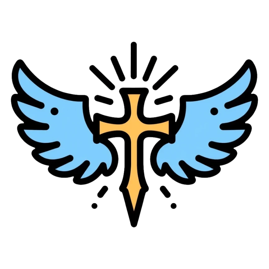 saint emblem with light blue wings, divine, holy sticker