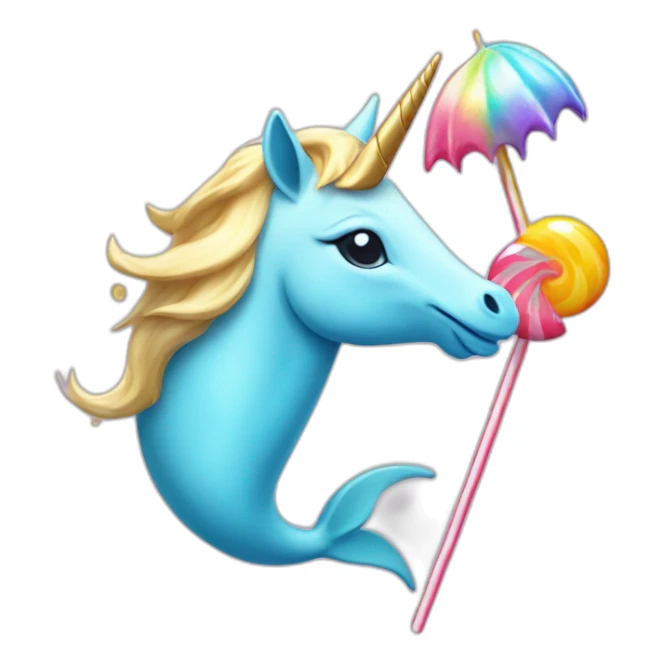 Unicorn with a lollypop and a dolphin hat sticker