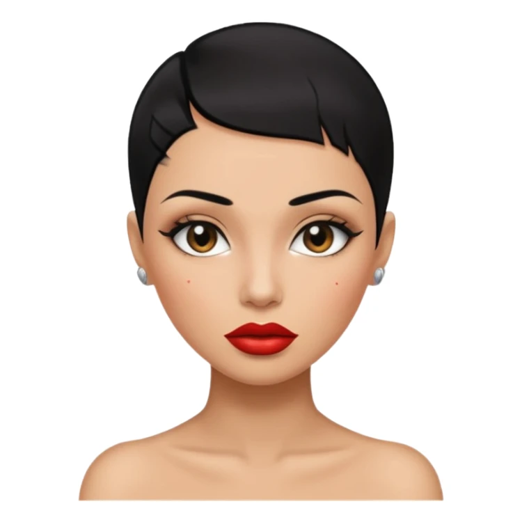 woman half shaved head  cut textured black hair shiny glossy lips sticker