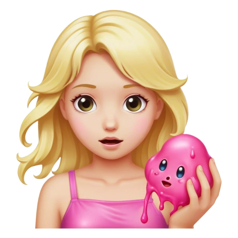 Blonde girl playing with pink slime sticker