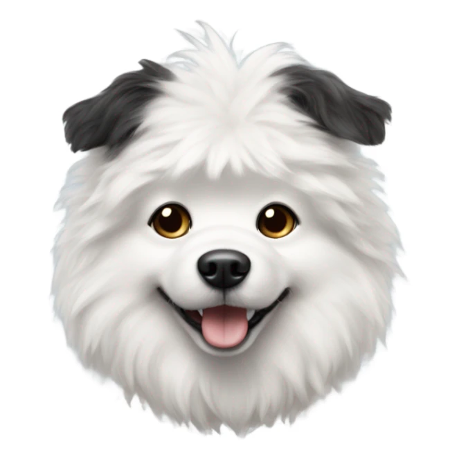 White fluffy dog with black spots and ears that’s sit up  sticker