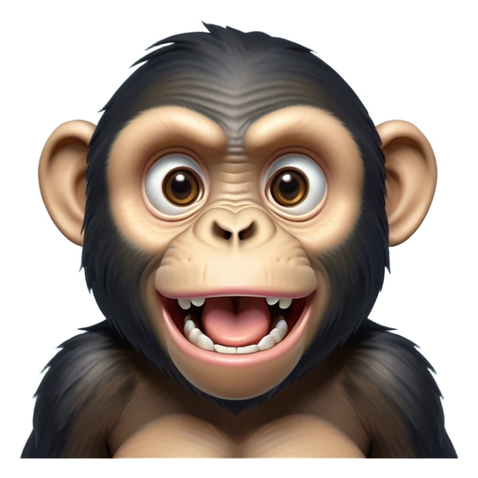 Cinematic Comical Chimpanzee Portrait Emoji, Head tilted dramatically with an exaggeratedly shocked expression, featuring a dynamic face with wide, comically expressive eyes full of humorous disbelief, Simplified yet hilariously expressive features, highly detailed, glowing with a slightly sassy glow, high shine, dramatic yet playful, stylized with an air of quirky primate attitude, soft glowing outline, capturing the essence of a meme-worthy chimpanzee that appears ready to side-eye its way into viral fame! sticker