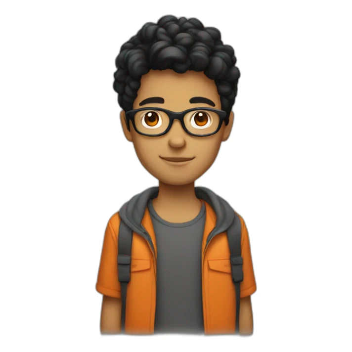 Black hair white boy with glasses orange sticker