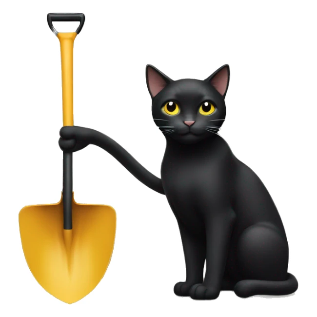 a highly super black cat with a bing diggle and shovel sticker