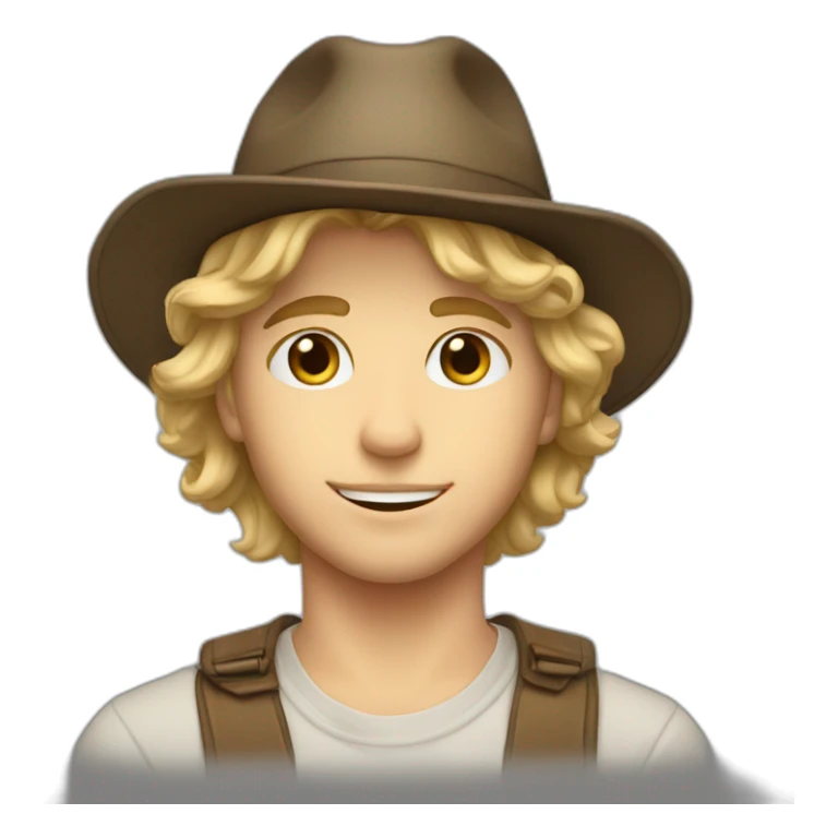 A handsome boy with wavy blonde hair and hazel eyes, cool with hat sticker